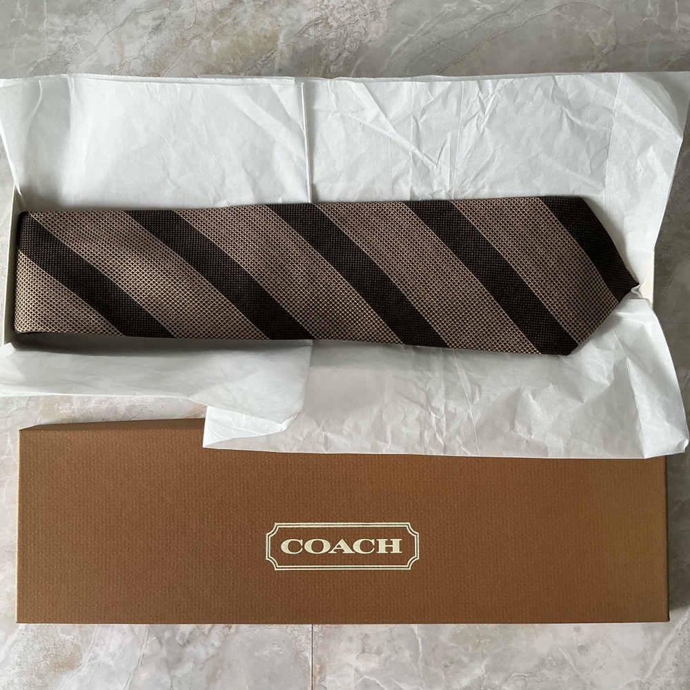 Vintage Coach Tie | 100% Italian Silk | Brown & Tan Regimental Stripe | Gift Box - Picture 5 of 8